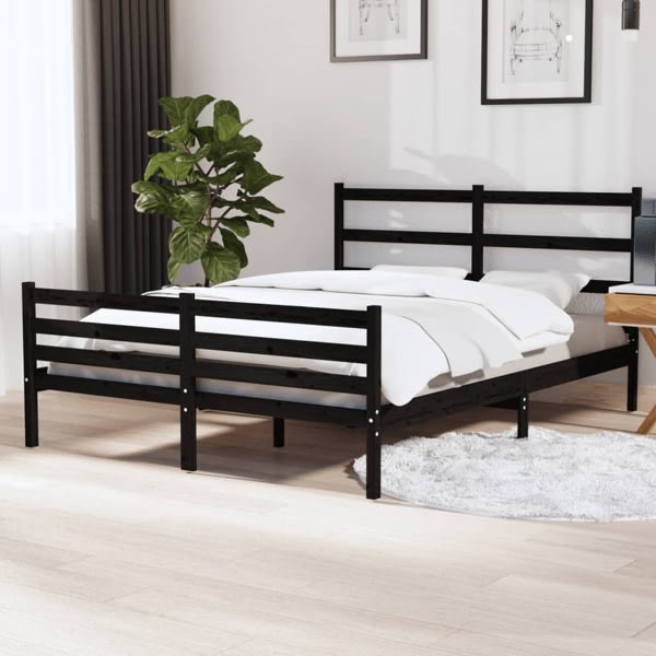 vidaXL Sängram svart massiv furu 135x190 cm Svart