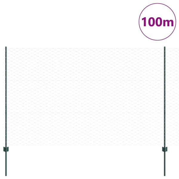 vidaXL Utomhus hexagonal stängsel med stolpe 100 x 1,6 m Grön Mesh Grön
