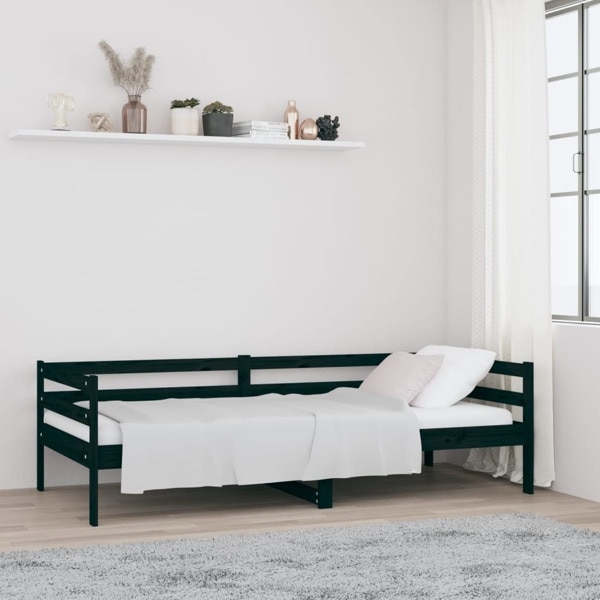 vidaXL Dagbädd svart 90x190 cm massiv furu Svart