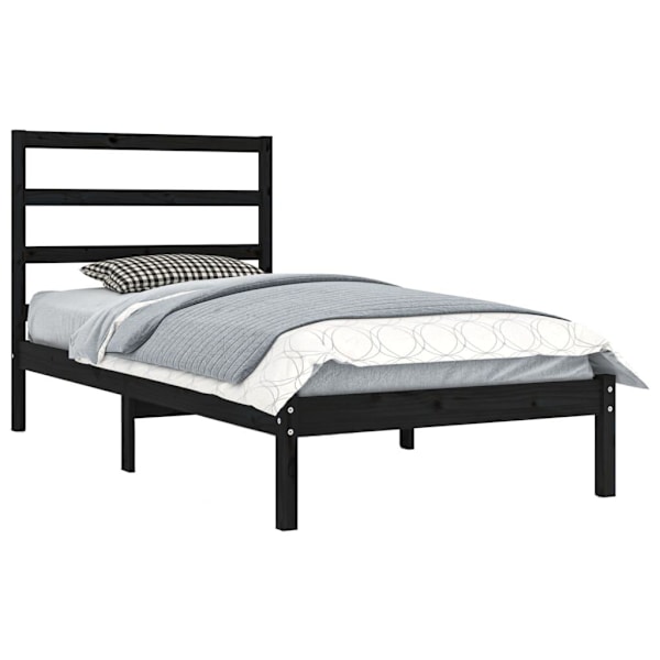 vidaXL Sängram svart massiv furu 90x200 cm enkelsäng Svart