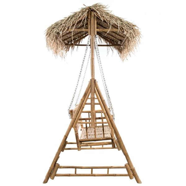 vidaXL 2-sits hammock med palmblad och dynor bambu 202 cm Grön