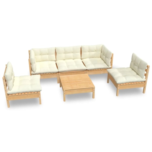 vidaXL Loungegrupp med gräddvita dynor 6 delar massiv furu Creme