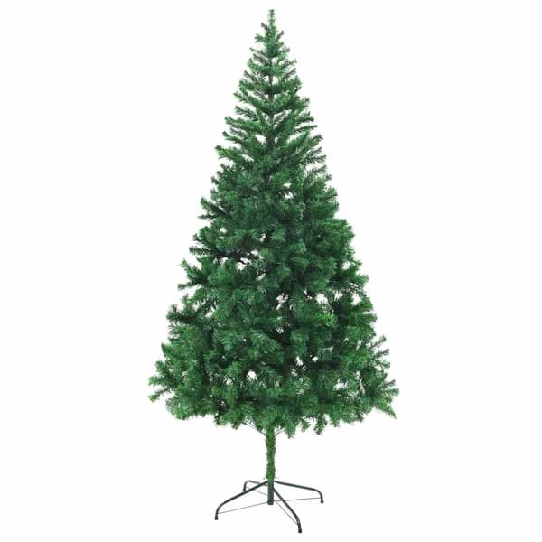 vidaXL Belyst plastgran med kulor 210 cm 910 grenar Grön
