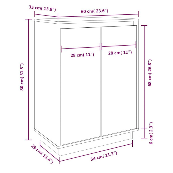 vidaXL Skoskåp grå 60x35x80 cm massiv furu grå