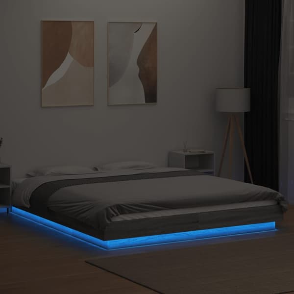 vidaXL Sängram med LEDs grå sonoma 150x200 cm konstruerad trä Grå