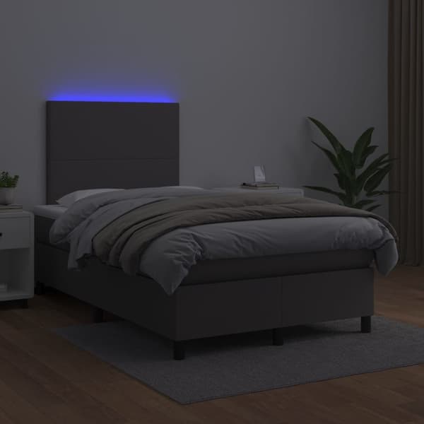 vidaXL Ramsäng med madrass & LED grå 120x200 cm konstläder Grå