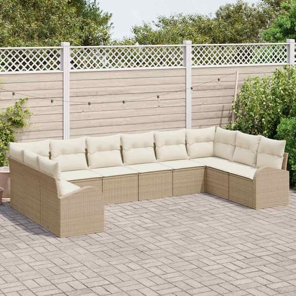vidaXL Soffset med kudde 10 pcs Beige Polyrattan Beige