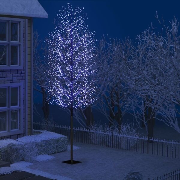 vidaXL Plastgran 2000 LED körsbärsblommor blåvitt ljus 500 cm Svart