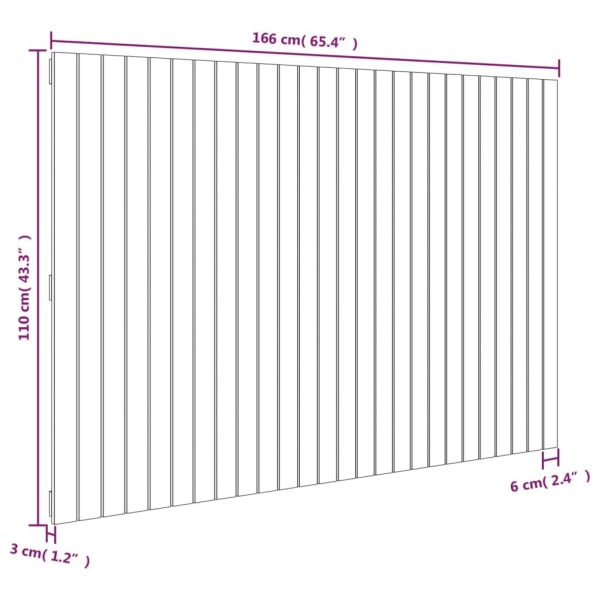 vidaXL Väggmonterad huvudgavel svart 166x3x110 cm massiv furu Svart