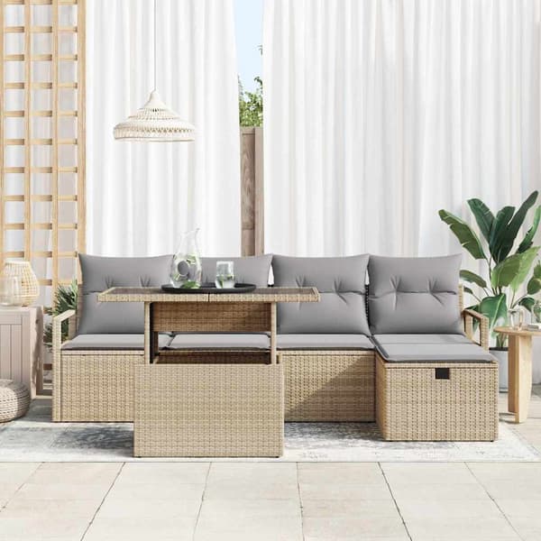 vidaXL Trädgårdsoffset 6 st Beige konstrotting Beige