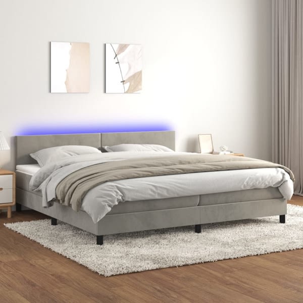 vidaXL Ramsäng med madrass & LED ljusgrå 200x200 cm sammet Grå