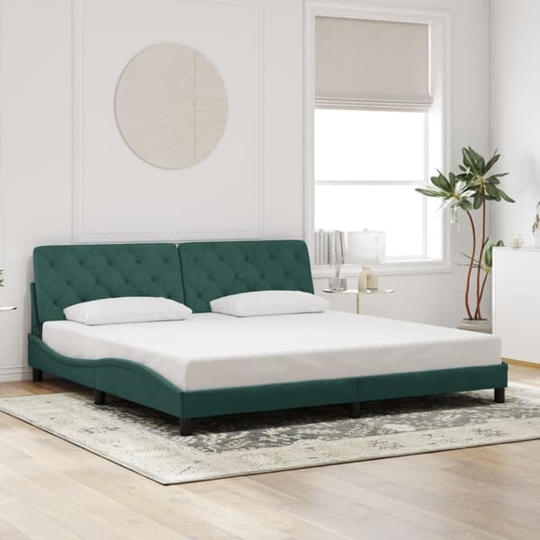 vidaXL Sängram med LED-belysning mörkgrön 200x200 cm sammet Grön