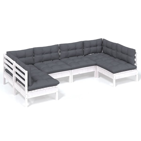 vidaXL Loungegrupp med dynor 6 delar vit massiv furu Vit