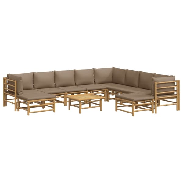 vidaXL Loungegrupp 11 delar taupe dynor bambu Brun