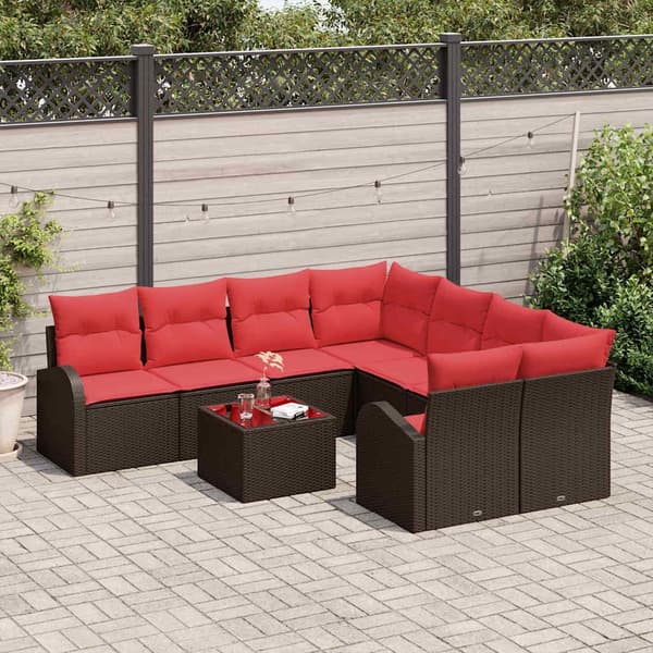 vidaXL Soffset 9 st 8-Antal sittplatser Brun och Röd Polyester Brun