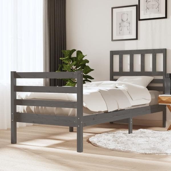 vidaXL Sängram grå massivt trä 90x200 cm enkelsäng Grå