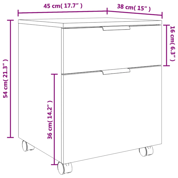 vidaXL Dokumentskåp med hjul vit 45x38x54 cm konstruerat trä Vit