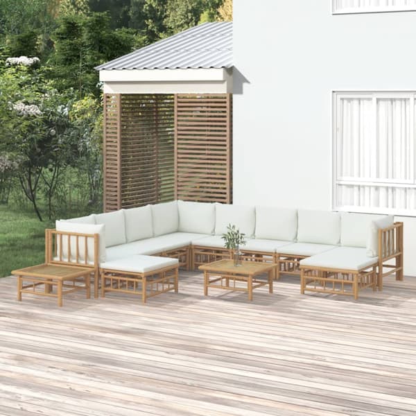 vidaXL Loungegrupp 12 delar gräddvita dynor bambu Brun