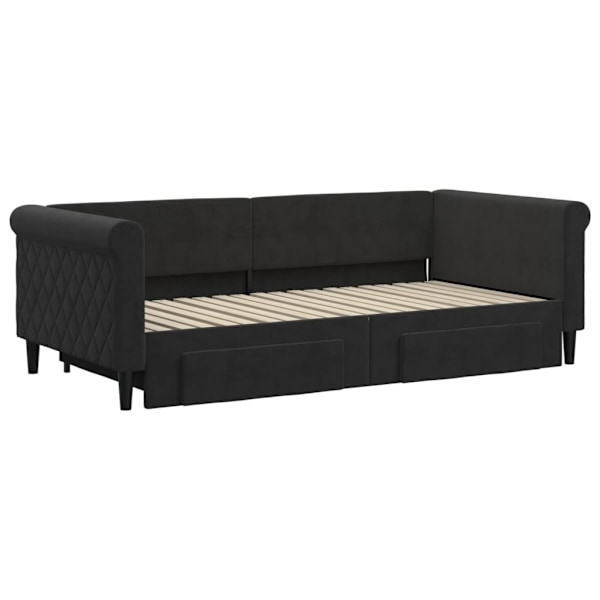 vidaXL Dagbädd utdragbar med lådor svart 90x190 cm sammet Svart