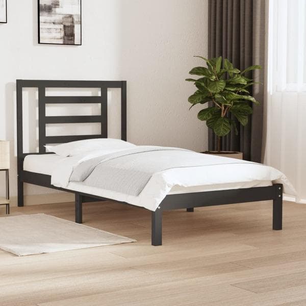 vidaXL Sängram grå massiv furu 90x200 cm Grå