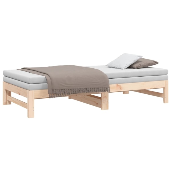 vidaXL Utdragbar dagbädd 2x(75x190) cm massiv furu Brun