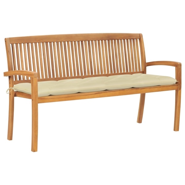 vidaXL Stapelbar trädgårdsbänk med dyna 159 cm massiv teak Creme