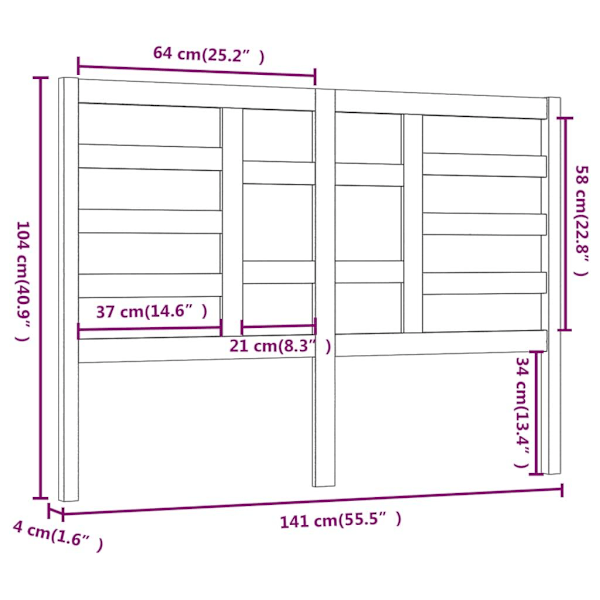 vidaXL Sänggavel 141x4x104 cm massiv furu Brun