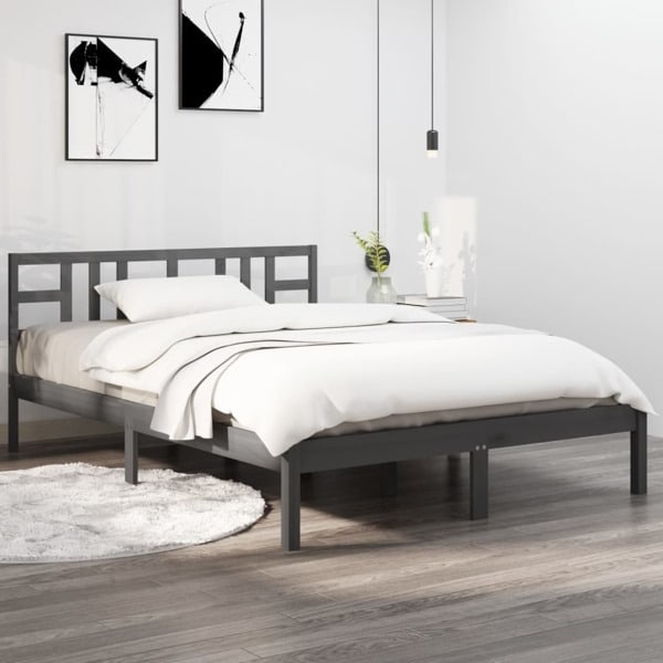 vidaXL Sängram grå massivt trä 200x200 cm Grå