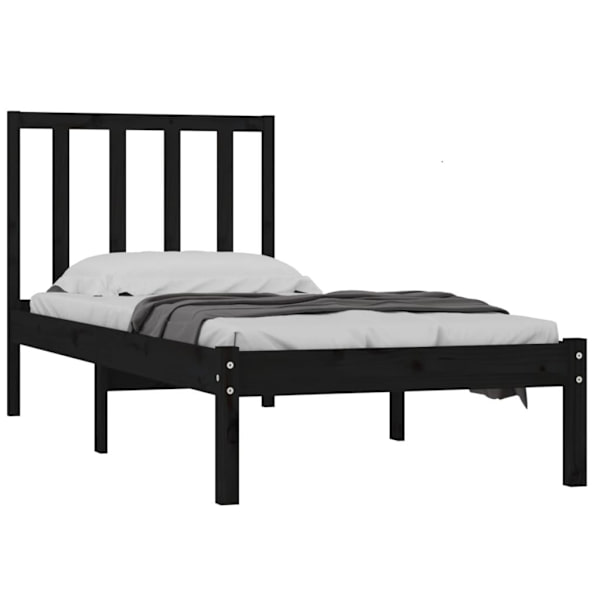 vidaXL Sängram svart massiv furu 90x200 cm Svart