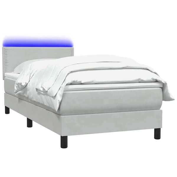 vidaXL Resårsäng med madrass ljusgrå 90x220 cm sammet Grå