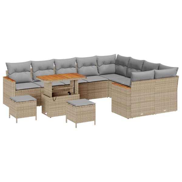vidaXL Trädgårdsoffset 12 st Beige konstrotting Beige