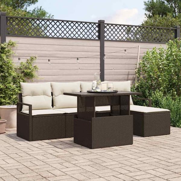 vidaXL Trädgårdsoffset 6 st Brun Poly rattan Brun