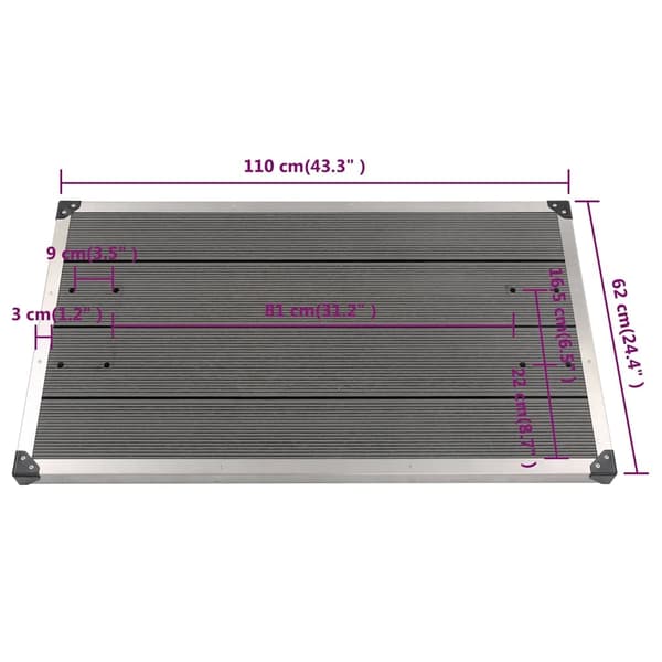 vidaXL Golv till utedusch WPC rostfritt stål 110x62 cm grå grå