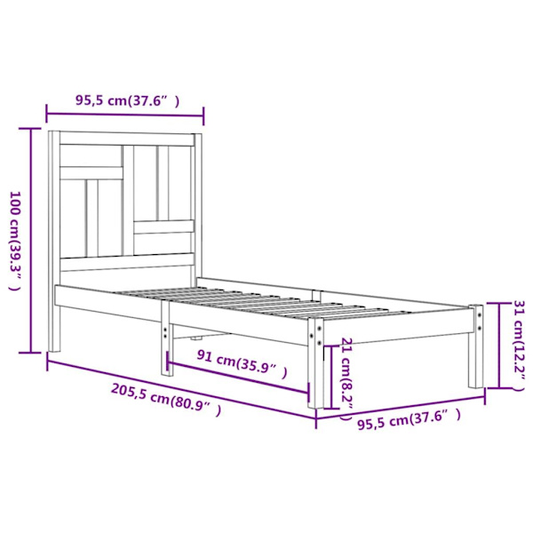 vidaXL Sängram svart massiv furu 90x200 cm Svart