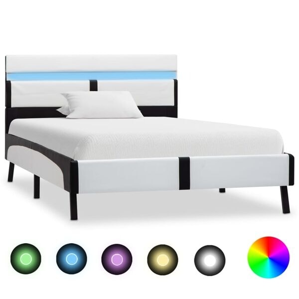 vidaXL Sängram med LED vit och svart konstläder 90x200 cm Vit