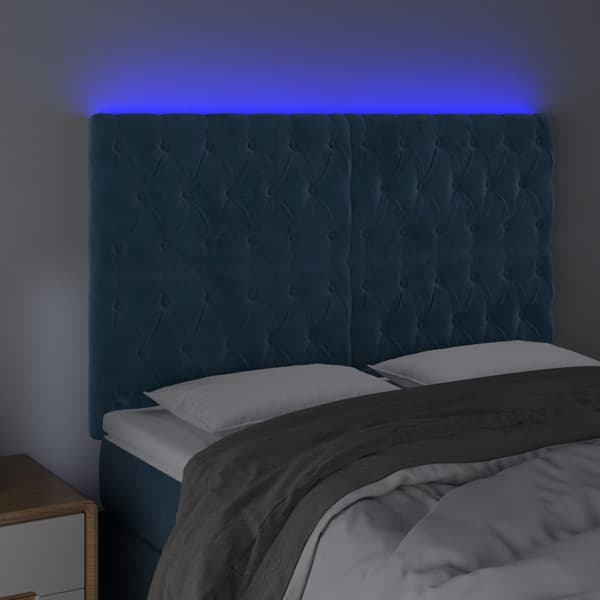 vidaXL Sänggavel LED mörkblå 144x7x118/128 cm sammet Blå