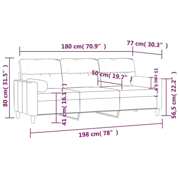 vidaXL 3-sitssoffa med prydnadskuddar gräddvit 180 cm tyg Kräm