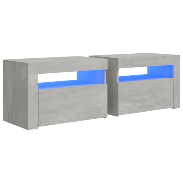 vidaXL Sängbord 2 st med LED-belysning Betonggrå 60x35x40 cm Grå