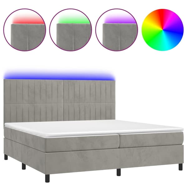 vidaXL Ramsäng med madrass & LED ljusgrå 200x200 cm sammet Grå
