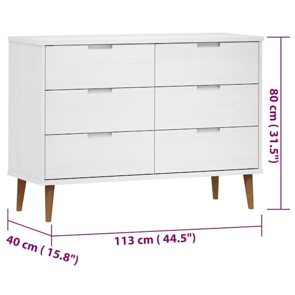 vidaXL Byrå MOLDE vit 113x40x80 cm massiv furu Vit
