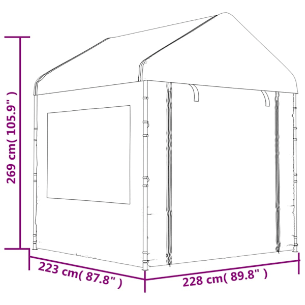 vidaXL Paviljong med tak vit 20,07x2,28x2,69 m polyeten Vit