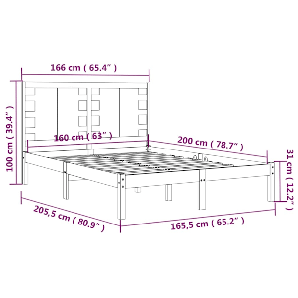 vidaXL Sängram svart massiv furu 160x200 cm Svart