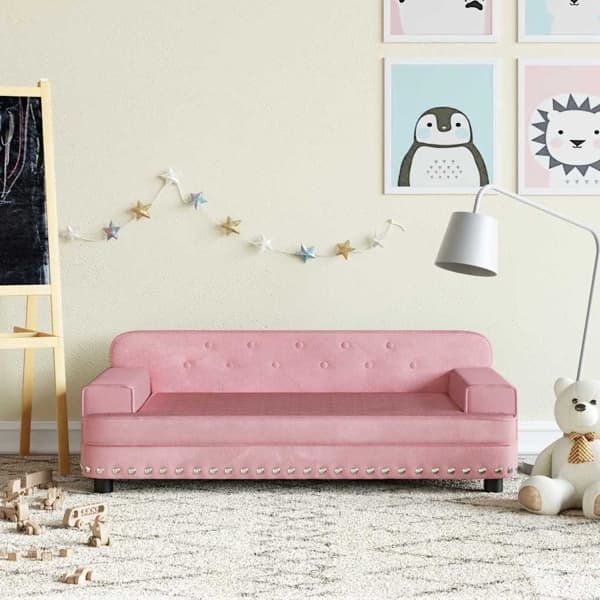 vidaXL Barnsoffa rosa 90x53x30 cm sammet Rosa