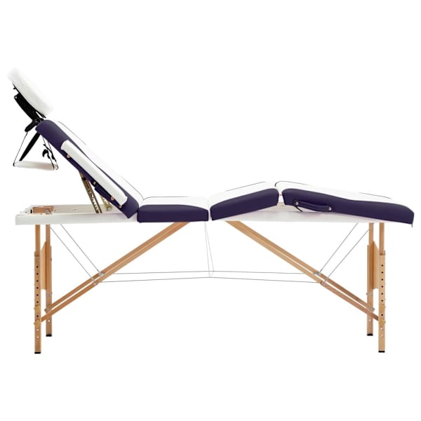 vidaXL Hopfällbar massagebänk 4 sektioner trä vit och lila Vit