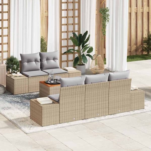 vidaXL Trädgårdsoffset 6 st Beige och Ljusgrå konstrotting Beige