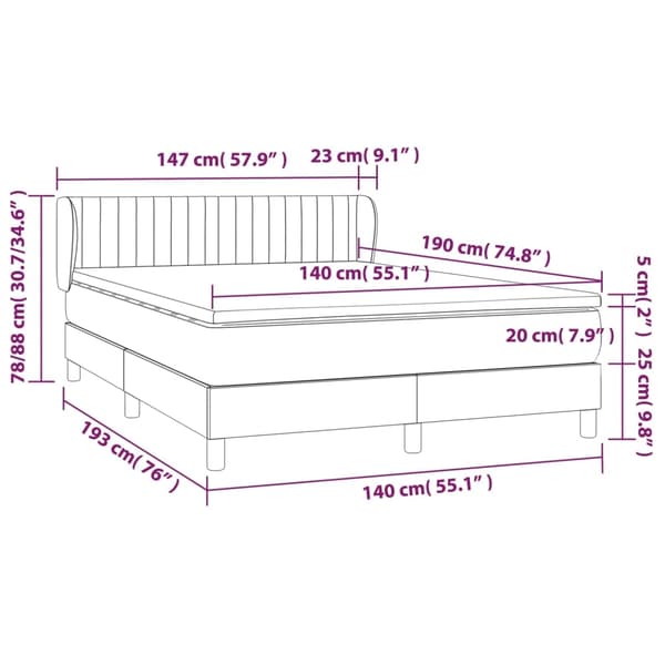 vidaXL Ramsäng med madrass ljusgrå 140x190 cm tyg Grå