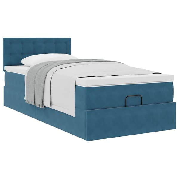 vidaXL Ottoman sängram med madrass mörkblå 90x190 cm sammet Blå