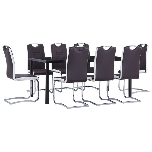vidaXL Matgrupp 9 delar konstläder brun Brun