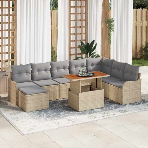 vidaXL Trädgårdsoffset 9 st beige och ljusgrå Beige