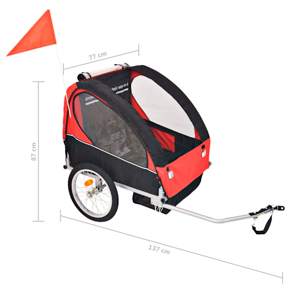 vidaXL Cykelvagn röd och svart 30 kg Svart